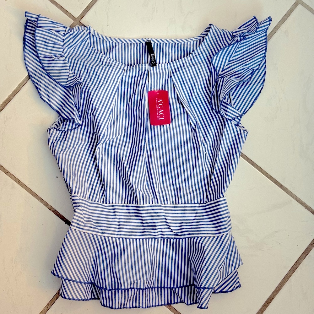 NEW! Beautiful Blouse Ruffle Shoulders Striped